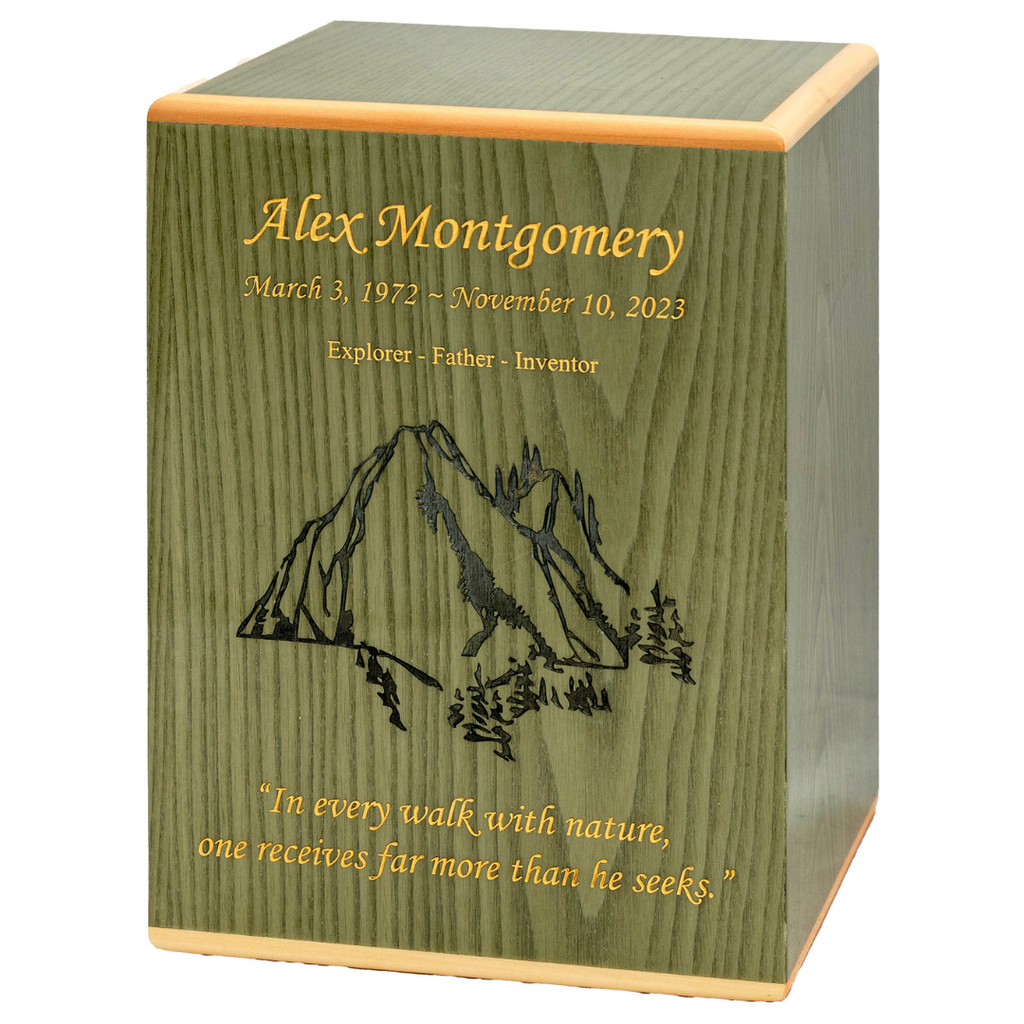 Green Adult Wood Urn 