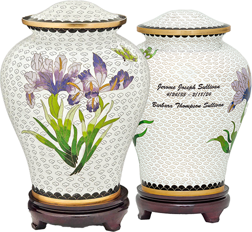 White Iris Adult Cloisonne Urn