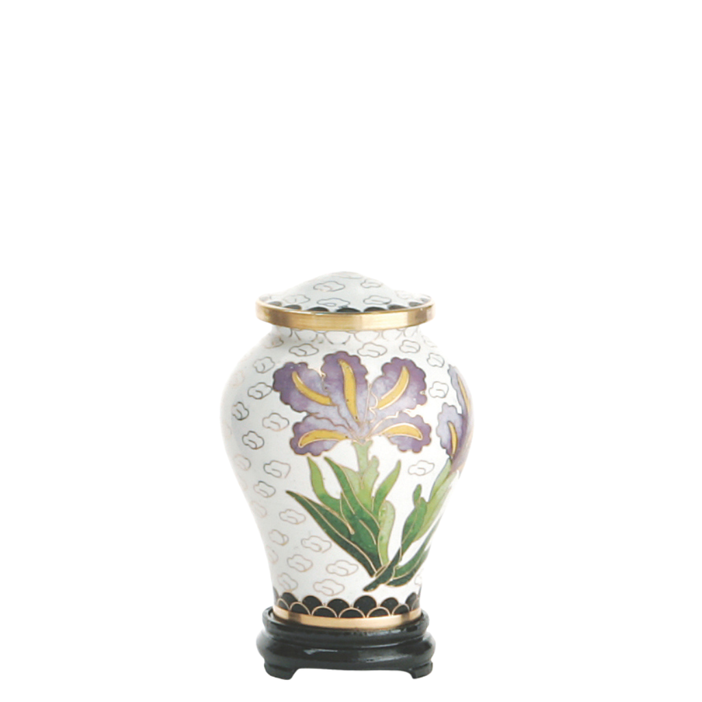 White Iris Miniature Cloisonne Urn