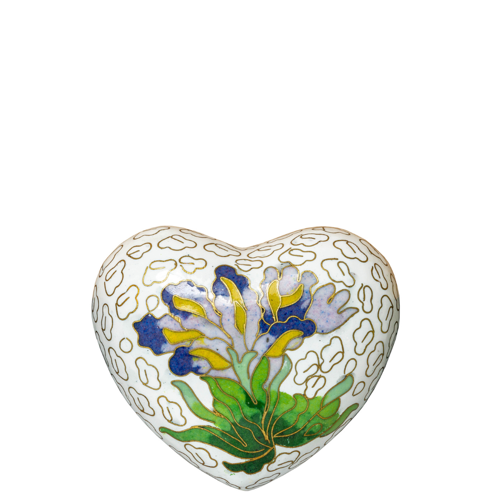 White Iris Cloisonne Heart Keepsake 