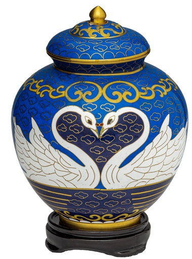[810 SL] Swan Lake Cloisonne Medium Urn
