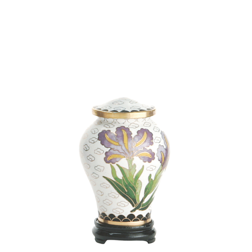 [814 CR] White Iris Miniature Cloisonne Urn