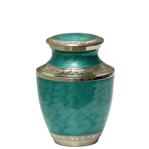 [510 MPQ] Mother of Pearl Aqua Medium Brass Urn 